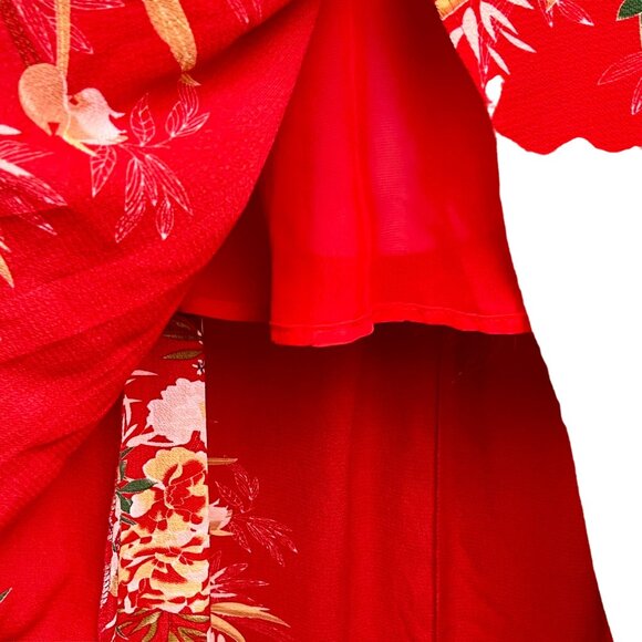 Size Large Red Floral Halter Maxi Dress Plunging Neckline Backless Design EUC - Picture 5 of 9